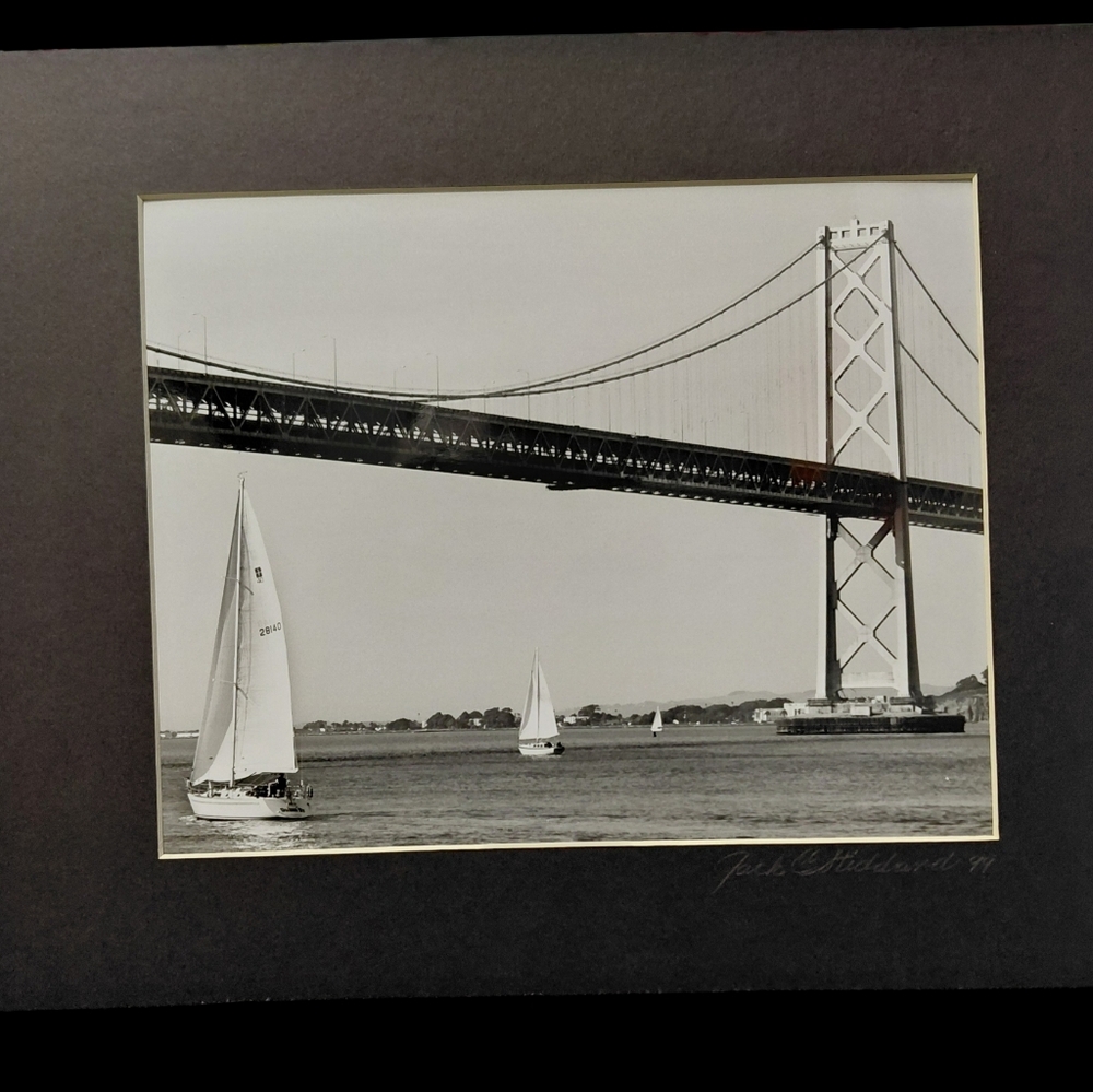Oakland Bay Bridge And Sail Boats B/W By Jack E. Stiddard 8x10/11x14 Mat